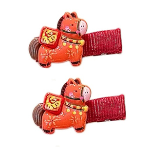 2026马年儿童可爱卡通小马发夹女童喜庆拜年卡通头饰红色手工发卡