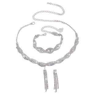 首饰镶钻项链耳环套装婚礼晚会三件套婚纱礼服配饰品珠宝小香风