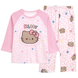 卡通凯蒂猫儿童睡衣女童春秋季新款长袖纯棉中大童KT猫家居服套装