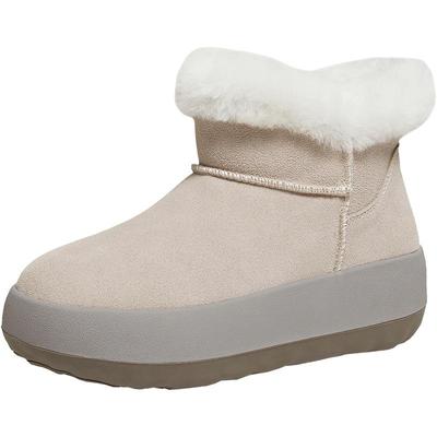 百思图2025冬季新款洋气厚底雪地靴加绒保暖女真皮棉短靴P7920DD5