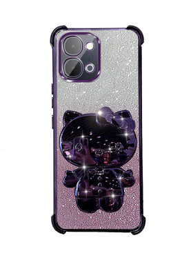 适用于vivo y500i手机壳V2531A桌面小猫支架镜子y6四角镶钻四角气囊iqooz11x防摔保护套镜头全包边V2531A潮流