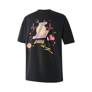 NBA球队文化系列 湖人队 春季运动休闲重磅宽松黑色T恤