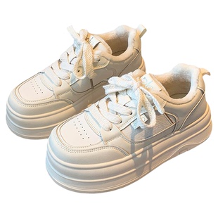 【TFM】超轻厚底5CM增高小白鞋女冬季加绒百搭系带休闲板鞋运动鞋