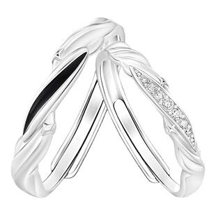 VIVIWELL星轨合鸣 黑白简约情侣对戒925纯银精致轻奢设计素圈戒指