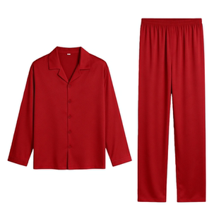 猫人红色情侣睡衣女冰丝长袖春秋款新中式国风男款新婚结婚礼盒装