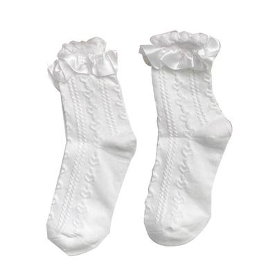 三双装白色花边中筒袜夏