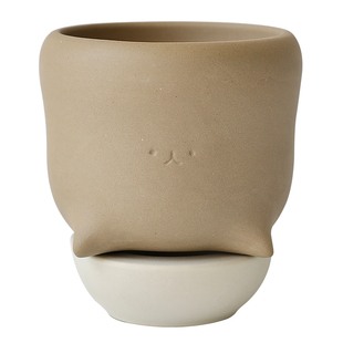 创意笑脸陶瓷小花盆透气桌面阳台绿植球兰多肉迷你可爱陶盆带托盘