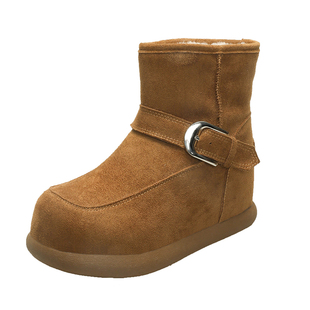 内增高皮毛一体雪地靴女款2025新款冬季加绒加厚棉鞋厚底勃肯短靴