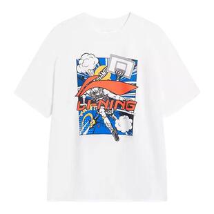 李宁短袖男款2026夏季新款白色棉半袖青少年印花潮流宽松运动t恤