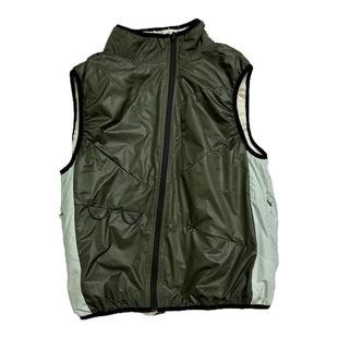 潮流机能款多元化双面穿男女拼色方格绒斜襟马甲背心叠穿立领外套