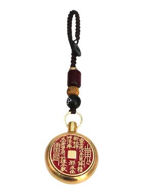 祝福朱砂山鬼花钱葫芦挂件纯黄铜钥匙扣七夕礼物檀木钥匙挂绳吊坠