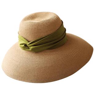 MISMEMO赫本草帽女夏海边沙滩大帽檐太阳帽可折叠法式遮阳防晒帽