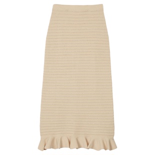 SANDRO2025秋冬女装法式气质时尚米黄色仿钻花边长款针织半身裙