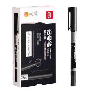 得力勾线笔美术专用双头记号笔黑色防水防油不掉色幼儿园小学生安全无毒油性笔粗细双头红色马克笔