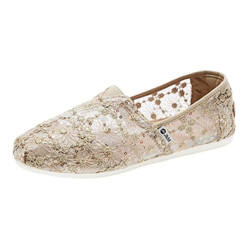 J&M/快乐玛丽夏季新款亮片平底懒人鞋镂空蕾丝一脚蹬透气女鞋202W