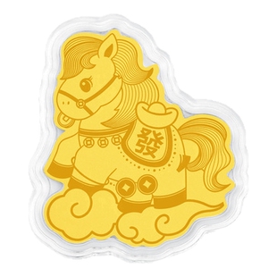 潮宏基马上有钱足金金币黄金摆件手机贴金钞投资生肖马压岁钱新年