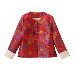 雅静靓衣2026年春季外套新中式宋锦鸿运提花两件套修身型通勤聚会