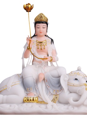 正品汉白玉文殊普贤菩萨佛像摆件