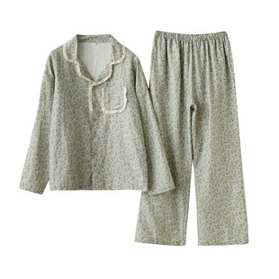 40支双层纱 女士全棉家居套装 纯棉长袖长裤睡衣田园风 春秋 女装