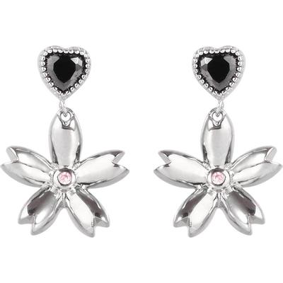 GOOGMO黑色樱花爱心锆石耳钉女小众设计耳坠甜酷耳饰2025年新款潮