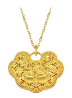 新镀金仿真黄金柿柿如意项链吊坠