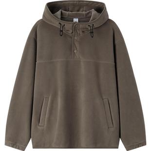 森马卫衣男冬摇粒绒半开襟连帽情侣装小宽松休闲打底上衣中性百搭