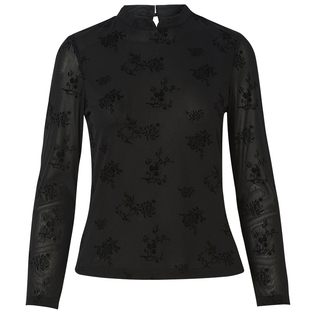 QS秸熙26春冬新中式轻国风套头网纱衣立体植绒花卉立领打底衫上衣