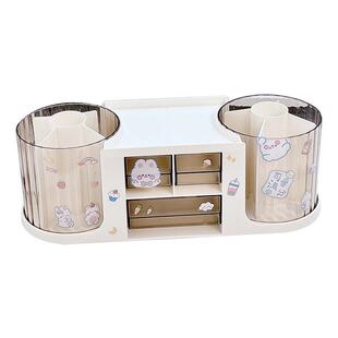 桌面笔筒收纳盒学生书桌文具整理置物架办公室笔架多功能可爱女生