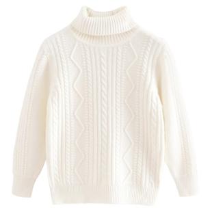 秋冬儿童羊绒衫高领男女童羊毛衫大童纯色毛衣套头针织打底衫白色