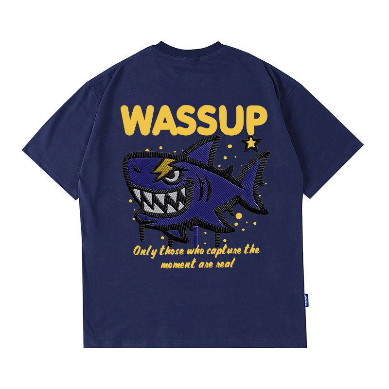 WASSUP鲨鱼美式重磅短袖T恤男夏