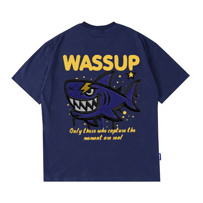 WASSUP鲨鱼美式重磅短袖T恤男夏