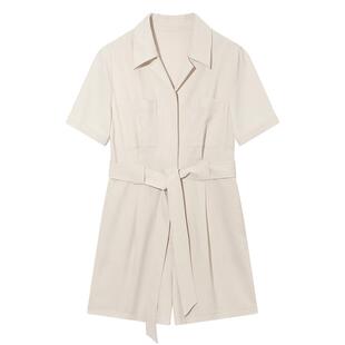 COVERINS工装风短袖连体裤女夏季短款翻领系带COVERINS