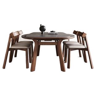 伸缩岩板餐桌椅现代简约家用小户型可方变圆实木饭桌方圆两用餐桌