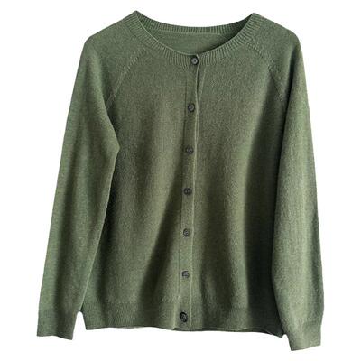 zan原创圆领百搭纯色羊毛女开衫
