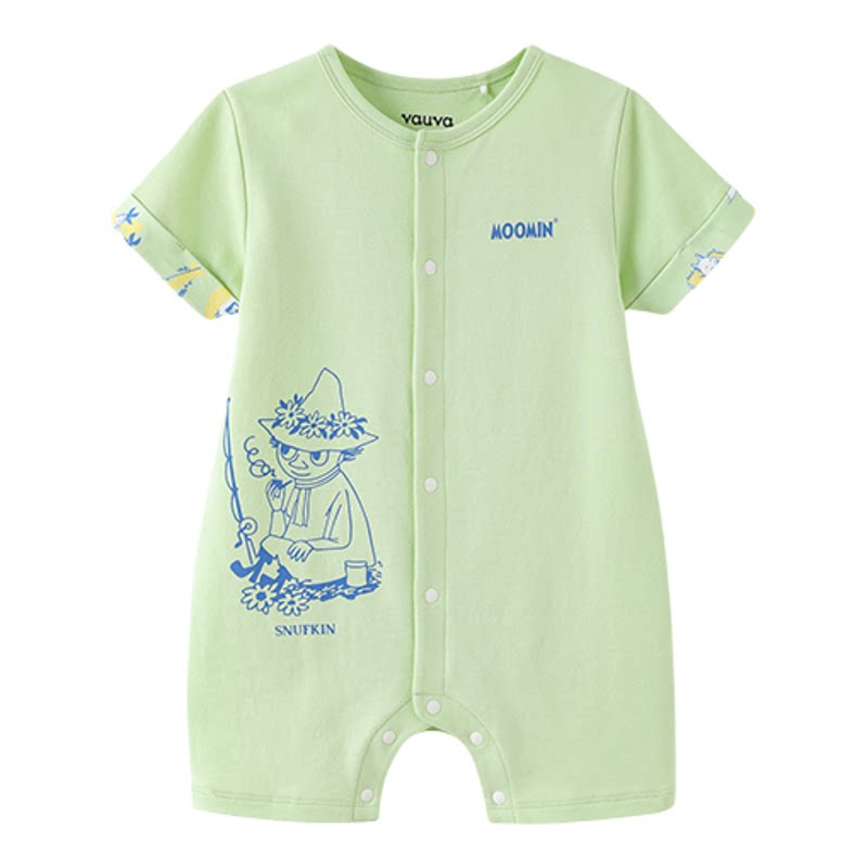 [Vauva]2026新品婴儿短袖连体衣夏季衣服绿色印花宝宝包屁哈衣
