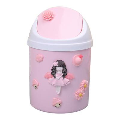 儿童桌面圆筒垃圾桶摇盖式
