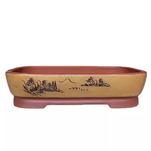 紫砂假山盆特大号长方形无孔吸水石盆花卉绿植老桩带孔盆促销包邮