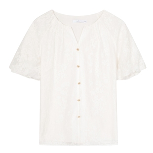 伊芙丽outlets店法式暗纹绣花泡泡袖短袖衬衫夏白色衬衣上衣女装