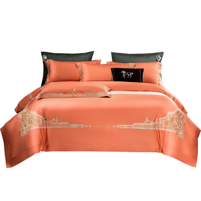 全棉四件套桔色140支埃及轻奢