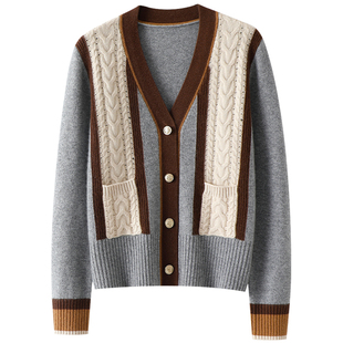 不凡品味！加厚100%纯山羊绒开衫女V领穿羊绒毛衣针织外套秋冬季