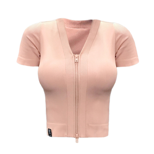 健身上衣女短袖训练运动t恤性感短款拉链跑步紧身夏季露脐瑜伽服