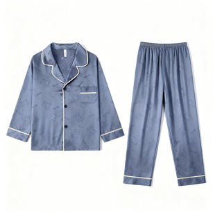 猫人冰丝睡衣男款夏季真丝短袖长裤三件套家居服送爸爸男友礼盒装