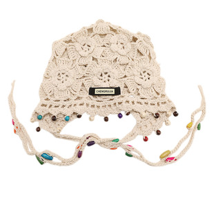 川西旅游波西米亚风包头帽女薄款镂空花朵针织渔夫帽显脸小头巾帽