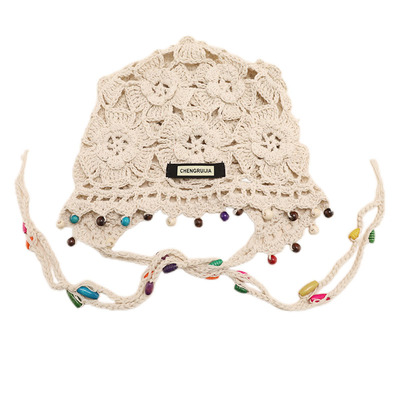 甜美百搭波西米亚镂空编织包头帽