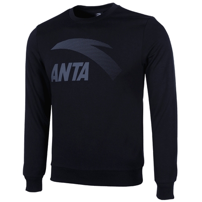 黑色卫衣安踏加绒加厚保暖圆领男