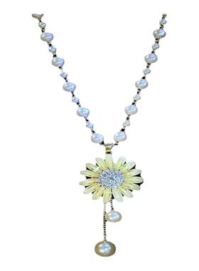 秋冬时尚百搭太阳花项链长款珍珠毛衣链2024年新款潮大气衣服配饰