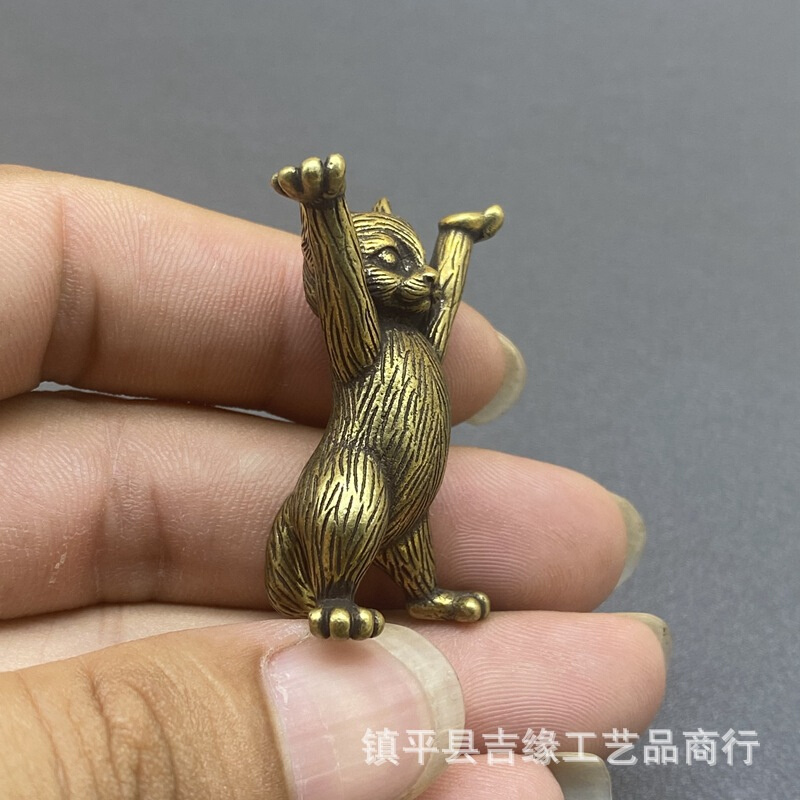 新品托举铜c猫小摆件实心黄铜微雕财猫咪笔架仿古做旧茶宠工艺礼