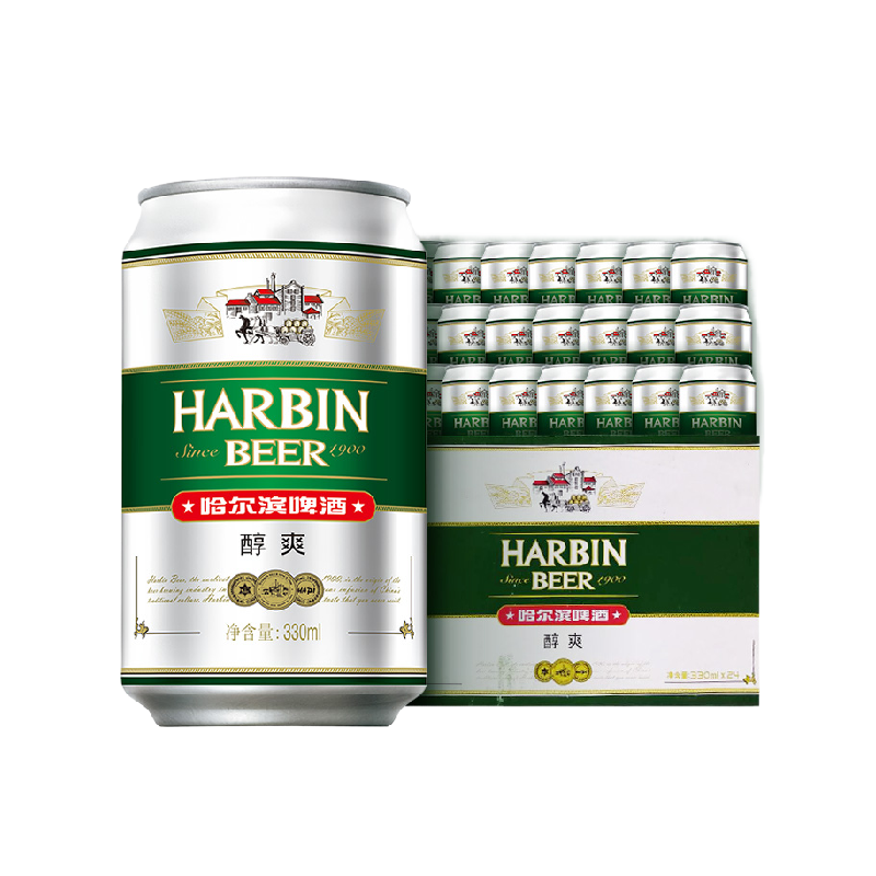 Harbin Beer/哈尔滨啤酒醇爽啤酒24听  易拉罐哈啤330ml*6听*4组