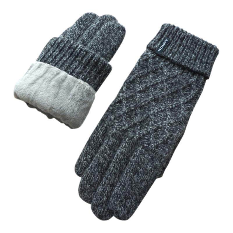 瑞迪卡欧男秋冬拧花双层加绒加厚羊毛线针织户外保暖触屏防寒手套