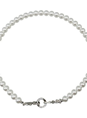 优雅珍珠镶锆圆环扣锁骨链颈链